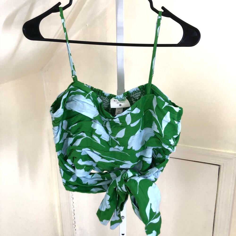 Kate Spade X Target NWT Classic Rose Ruched Linen Floral Tank Top Green/White M - Picture 2 of 12
